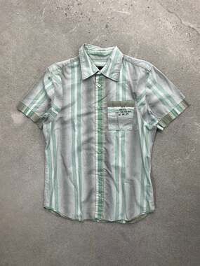 Y2K Diesel Striped Short Sleeve Button-Up Shirt - L